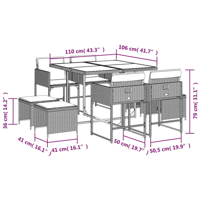 Set mobilier de grădină cu perne, 9 piese, negru, poliratan - WALTI WALTI