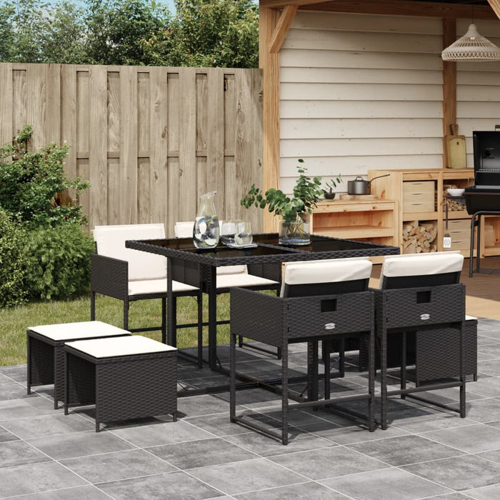 Set mobilier de grădină cu perne, 9 piese, negru, poliratan - WALTI WALTI