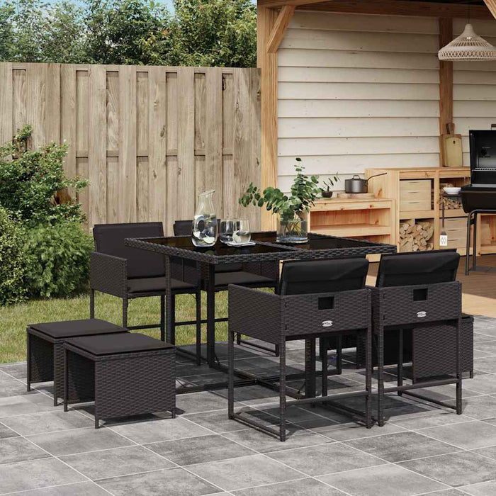 Set mobilier de grădină cu perne, 9 piese, negru, poliratan - WALTI WALTI