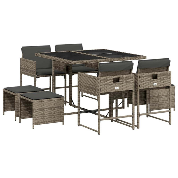 Set mobilier grădină cu perne, 9 piese, gri, poliratan WALTI