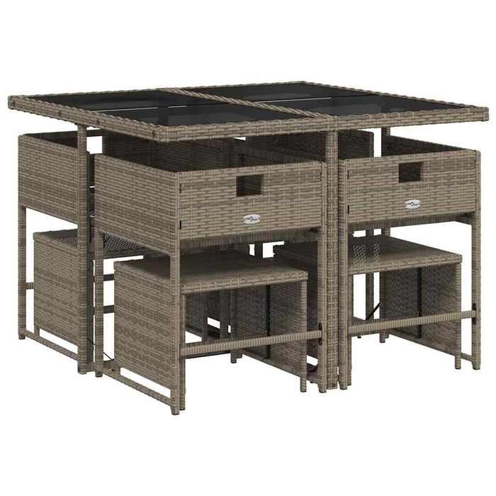 Set mobilier grădină cu perne, 9 piese, gri, poliratan WALTI
