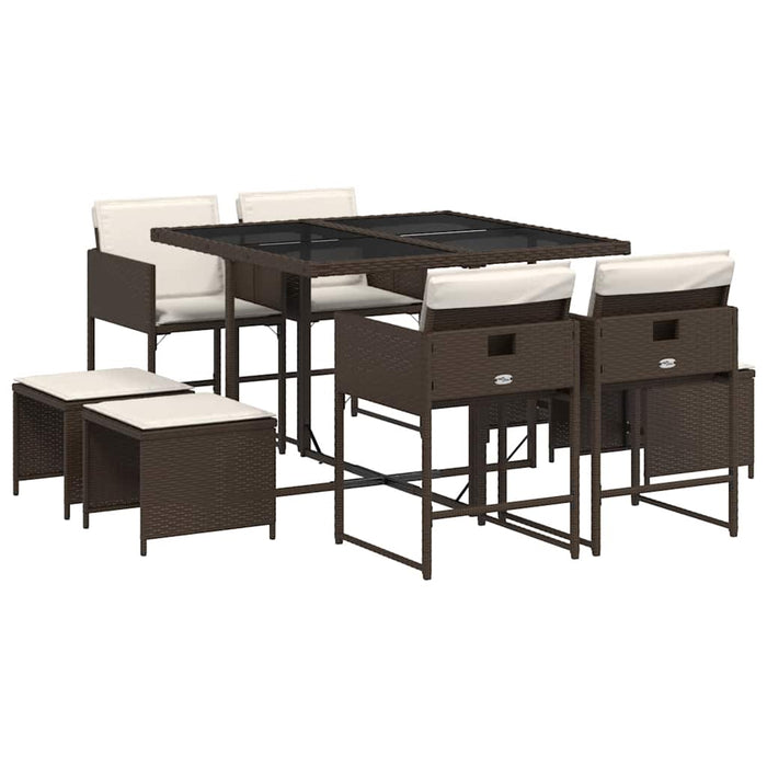 Set mobilier de grădină cu perne, 9 piese, maro, poliratan WALTI