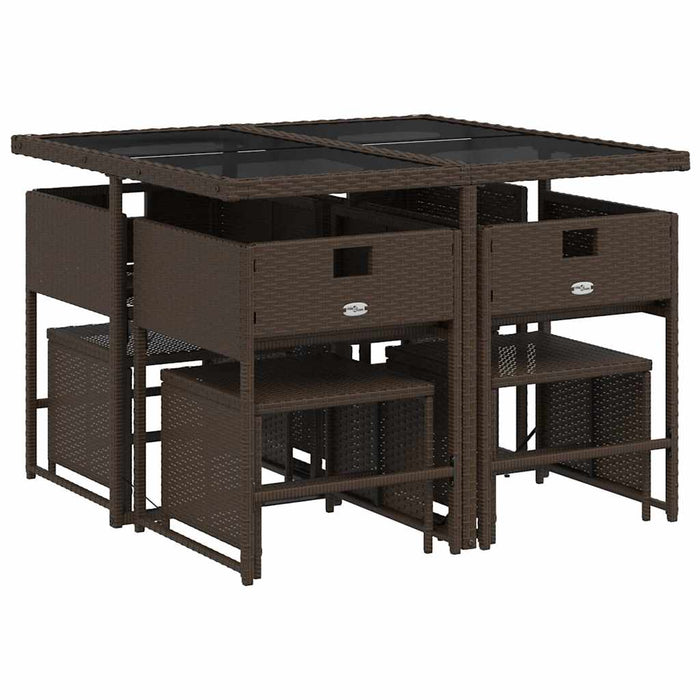 Set mobilier de grădină cu perne, 9 piese, maro, poliratan WALTI