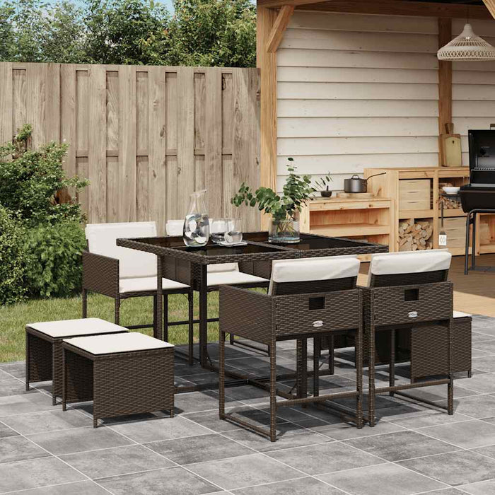 Set mobilier de grădină cu perne, 9 piese, maro, poliratan WALTI