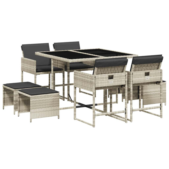 Set mobilier grădină cu perne, 9 piese, gri deschis, poliratan - WALTI WALTI