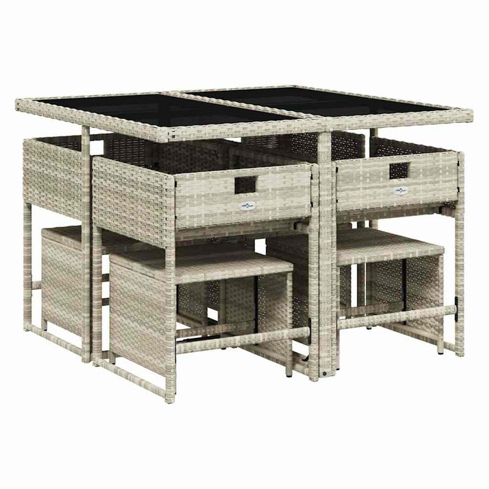 Set mobilier grădină cu perne, 9 piese, gri deschis, poliratan - WALTI WALTI