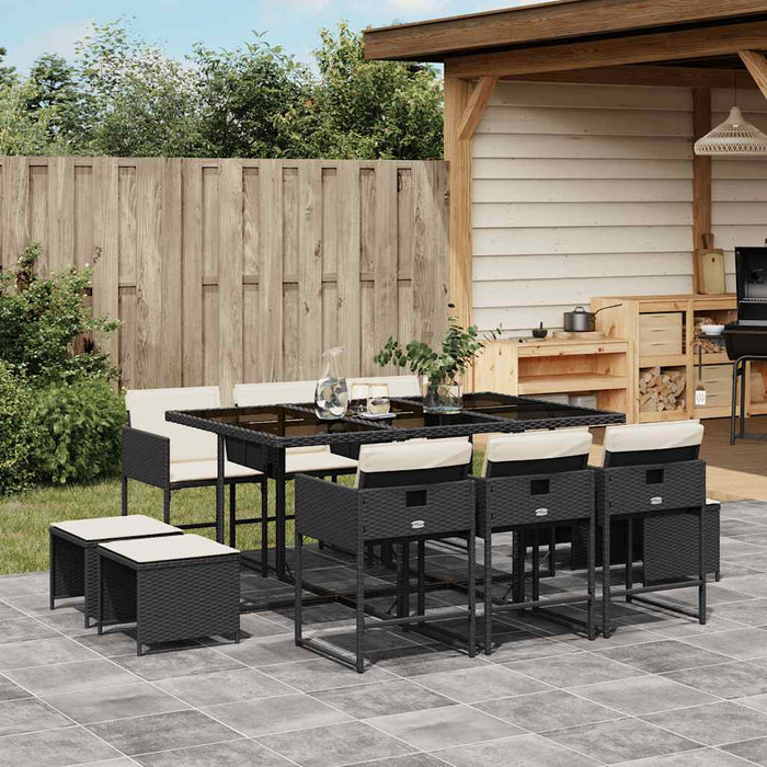 Set mobilier de exterior cu perne, 11 piese, negru, poliratan - WALTI WALTI