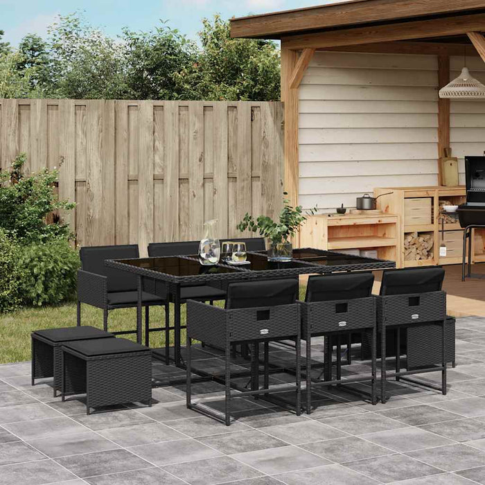 Set mobilier de exterior cu perne, 11 piese, negru, poliratan - WALTI WALTI