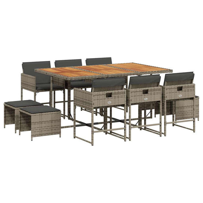 Set mobilier de grădină cu perne, 11 piese, gri, poliratan WALTI