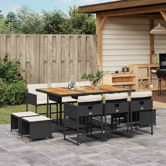 Set mobilier de exterior cu perne, 11 piese, negru, poliratan - WALTI WALTI