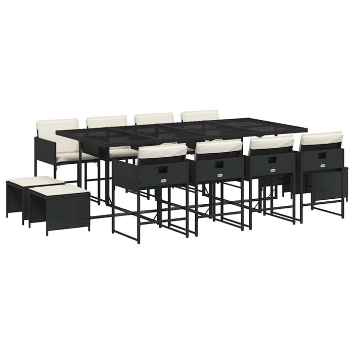 Set mobilier de grădină cu perne, 13 piese, negru, poliratan WALTI