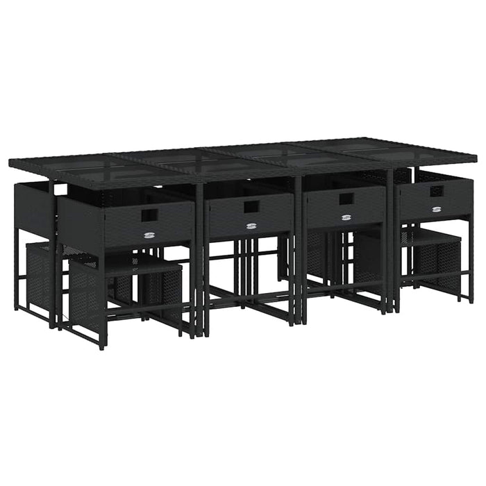 Set mobilier de grădină cu perne, 13 piese, negru, poliratan WALTI