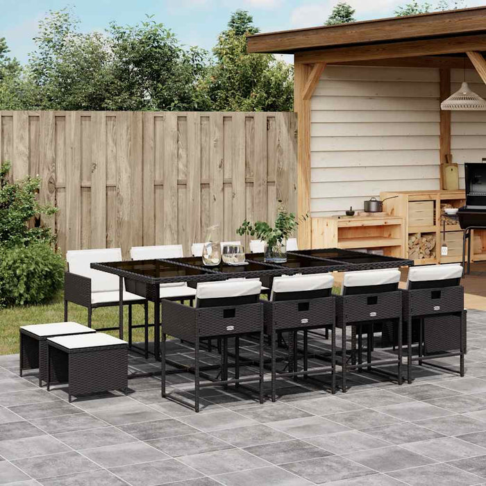 Set mobilier de grădină cu perne, 13 piese, negru, poliratan WALTI