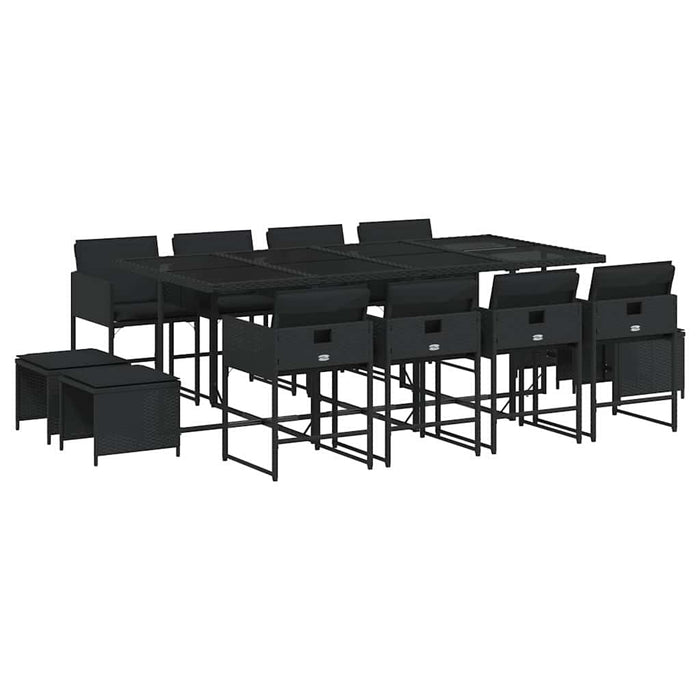 Set mobilier de grădină cu perne, 13 piese, negru, poliratan WALTI