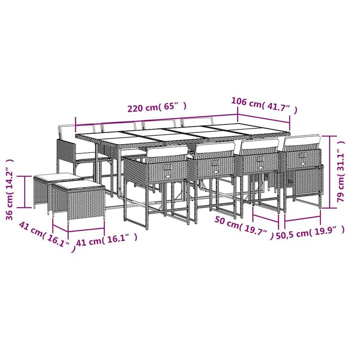 Set mobilier de grădină cu perne, 13 piese, negru, poliratan WALTI
