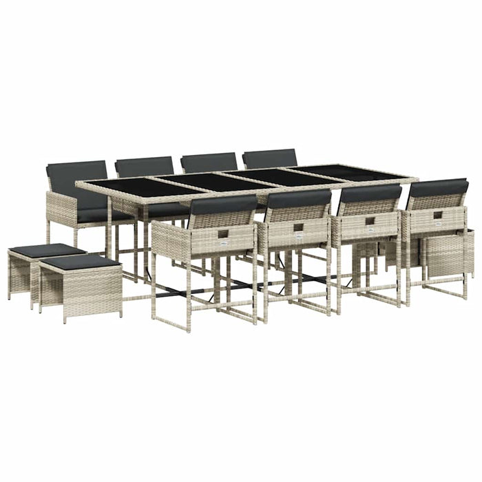 Set mobilier de grădină cu perne 13 piese gri deschis poliratan - WALTI WALTI