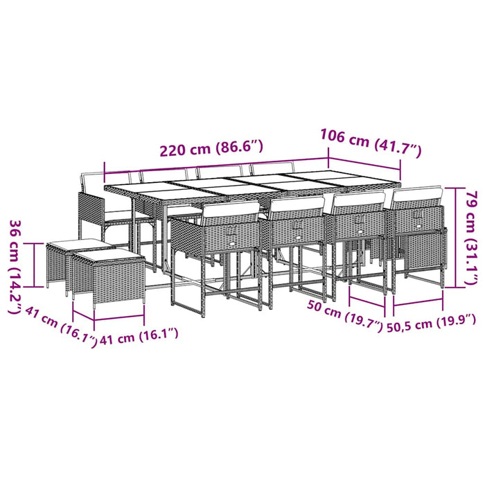 Set mobilier de grădină cu perne 13 piese gri deschis poliratan - WALTI WALTI