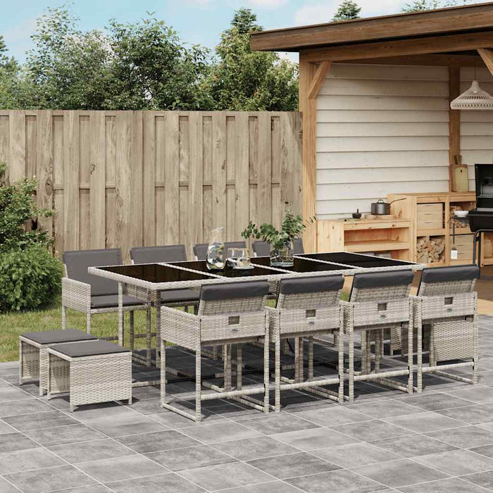 Set mobilier de grădină cu perne 13 piese gri deschis poliratan - WALTI WALTI