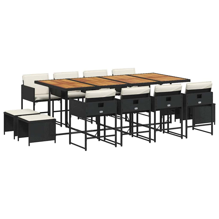 Set mobilier de grădină cu perne, 13 piese, negru, poliratan - WALTI WALTI