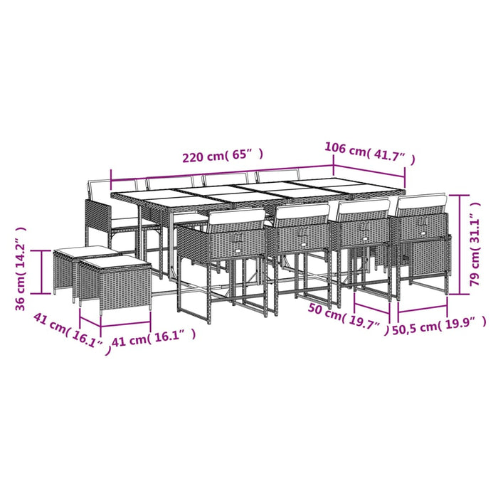 Set mobilier de grădină cu perne, 13 piese, bej, poliratan - WALTI WALTI