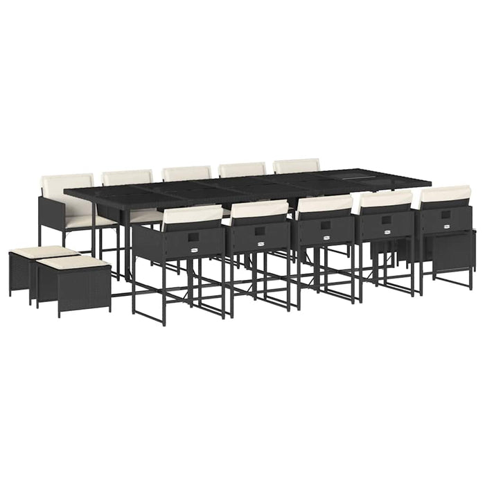 Set mobilier de grădină cu perne, 15 piese, negru, poliratan - WALTI WALTI