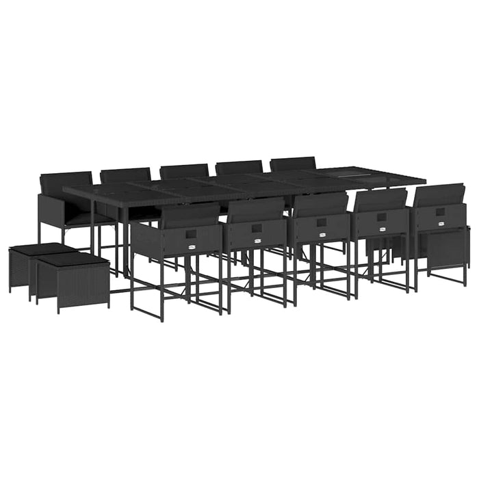 Set mobilier de grădină cu perne, 15 piese, negru, poliratan - WALTI WALTI