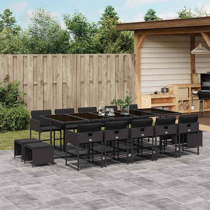 Set mobilier de grădină cu perne, 15 piese, negru, poliratan - WALTI WALTI