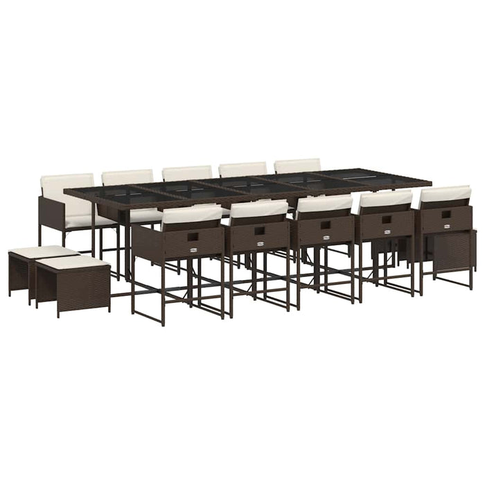 Set mobilier de grădină cu perne, 15 piese, maro, poliratan - WALTI WALTI
