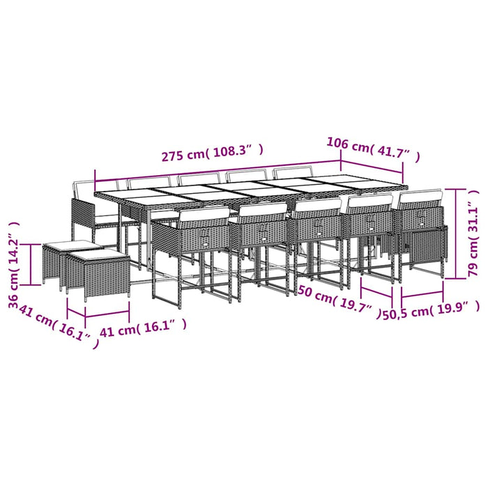 Set mobilier de grădină cu perne, 15 piese, bej, poliratan - WALTI WALTI