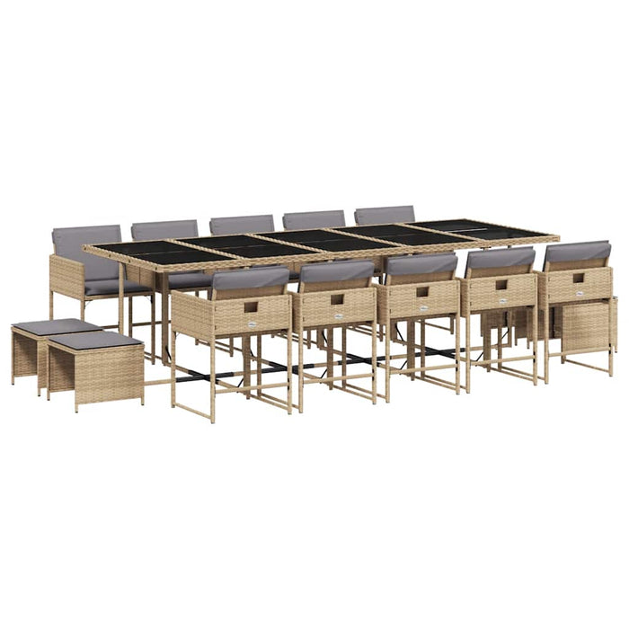 Set mobilier grădină cu perne, 15 piese, bej combinat poliratan - WALTI WALTI