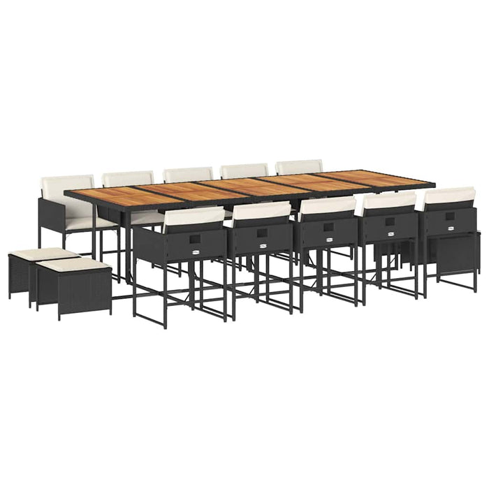 Set mobilier de grădină cu perne, 15 piese, negru, poliratan - WALTI WALTI