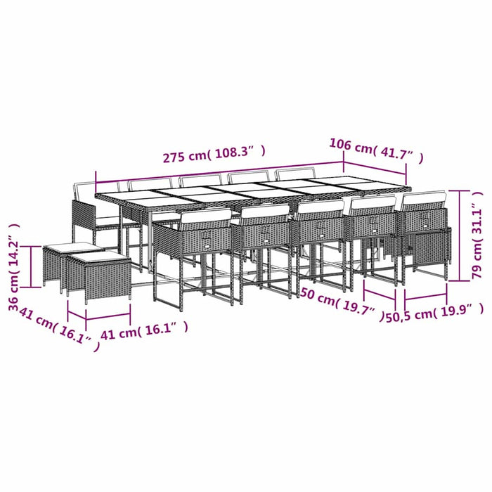 Set mobilier de grădină cu perne, 15 piese, negru, poliratan - WALTI WALTI
