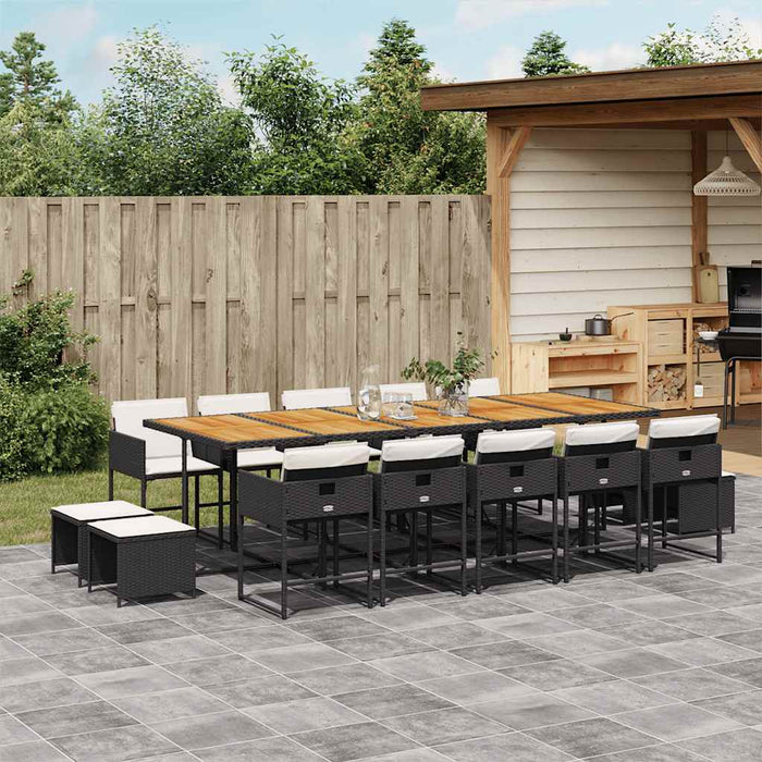Set mobilier de grădină cu perne, 15 piese, negru, poliratan - WALTI WALTI