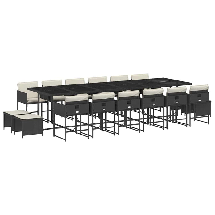 Set mobilier de grădină cu perne, 17 piese, negru, poliratan - WALTI WALTI