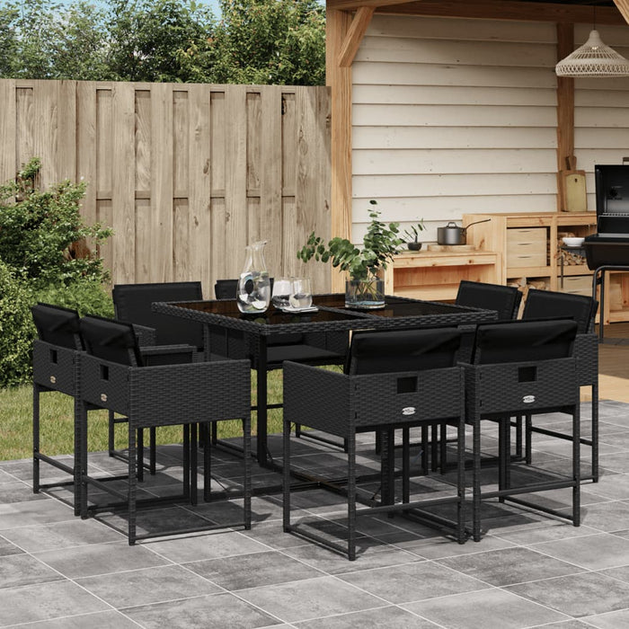 Set mobilier de grădină cu perne, 9 piese, negru, poliratan - WALTI WALTI