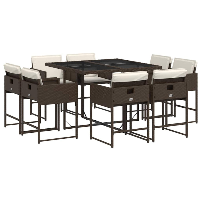 Set mobilier de grădină cu perne, 9 piese, maro, poliratan WALTI