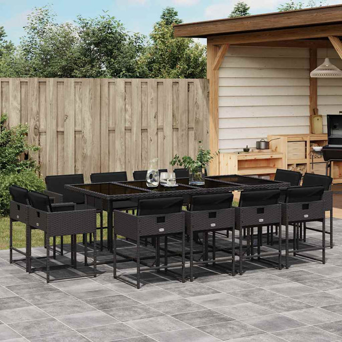 Set mobilier de grădină cu perne, 13 piese, negru, poliratan WALTI