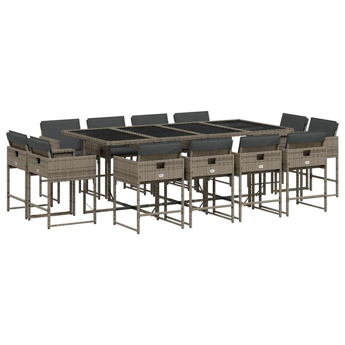 Set mobilier de grădină cu perne, 13 piese, gri, poliratan WALTI