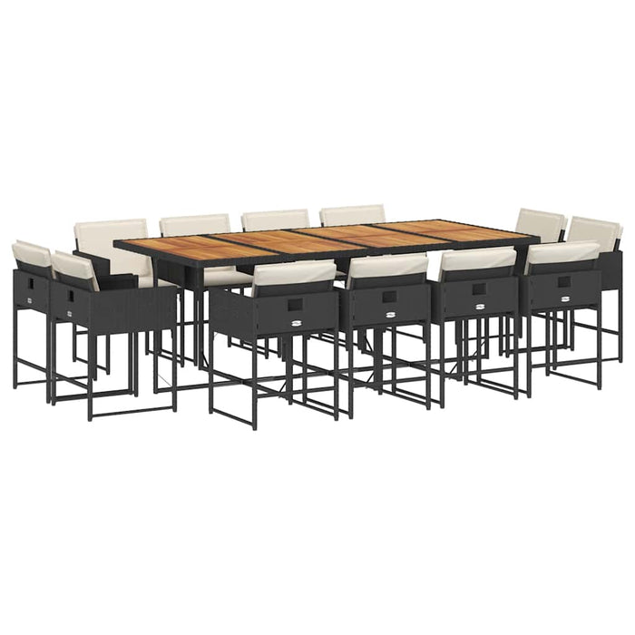 Set mobilier de grădină cu perne, 13 piese, negru, poliratan WALTI