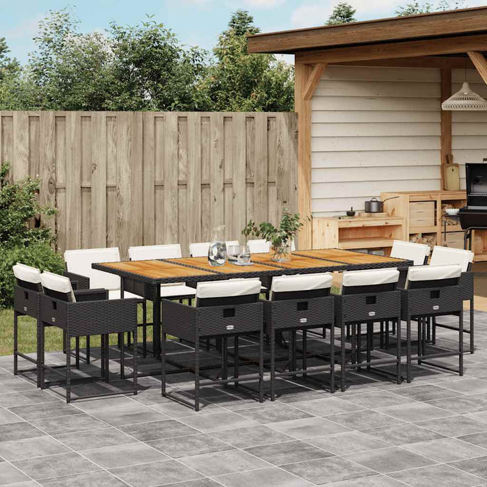 Set mobilier de grădină cu perne, 13 piese, negru, poliratan WALTI