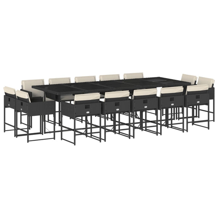 Set mobilier de grădină cu perne, 15 piese, negru, poliratan - WALTI WALTI