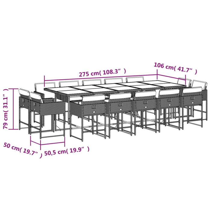 Set mobilier de grădină cu perne, 15 piese, negru, poliratan - WALTI WALTI