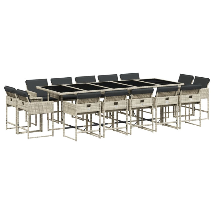 Set mobilier de grădină cu perne 15 piese gri deschis poliratan - WALTI WALTI