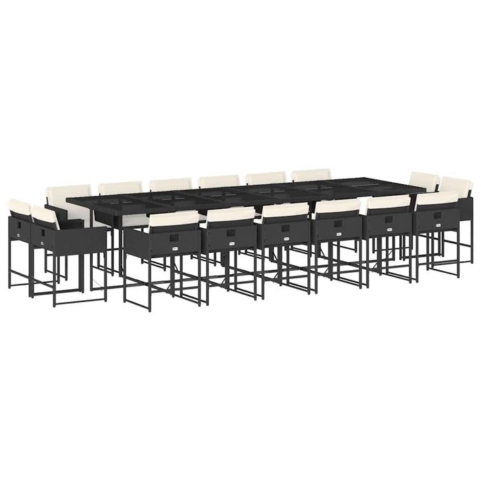 Set mobilier de grădină cu perne, 17 piese, negru, poliratan - WALTI WALTI