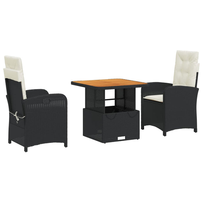 Set mobilier de grădină cu perne, 3 piese, negru, poliratan - WALTI WALTI