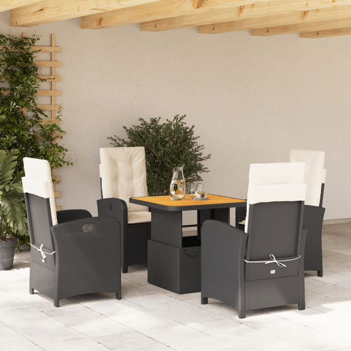Set mobilier de grădină cu perne, 5 piese, negru, poliratan WALTI