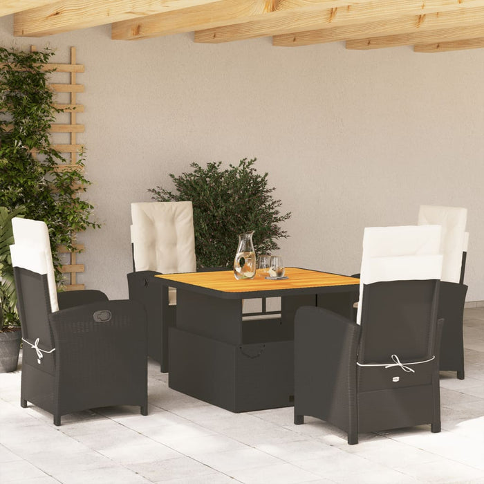 Set mobilier de grădină cu perne, 5 piese, negru, poliratan WALTI