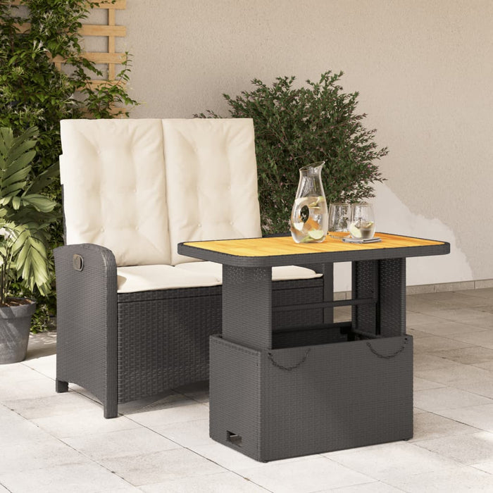 Set mobilier de grădină cu perne, 2 piese, negru, poliratan - WALTI WALTI