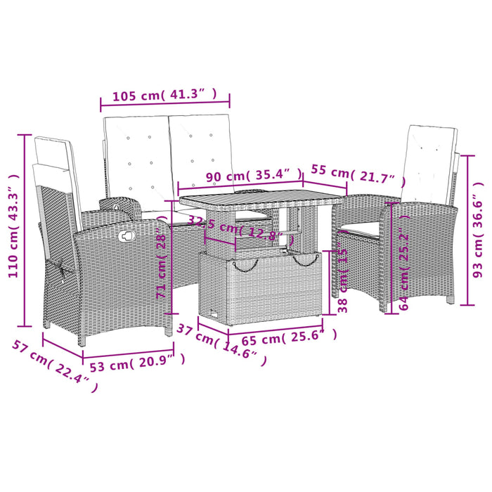 Set mobilier de grădină cu perne, 4 piese, negru, poliratan - WALTI WALTI