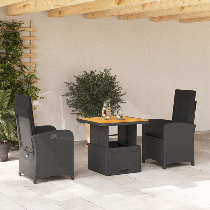Set mobilier de grădină cu perne, 3 piese, negru, poliratan - WALTI WALTI